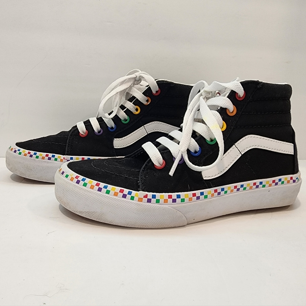 SK8-HI RAINBOW CHECKERBOARD VANS KIDS SIZE 2 GREAT CONDITION!